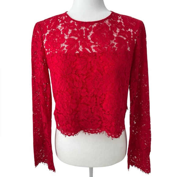 Diane Von Furstenberg Tops - Diane von Furstenberg DVF Yeva Lace Top Red Floral Sheer Long Sleeve Blouse Sz 6